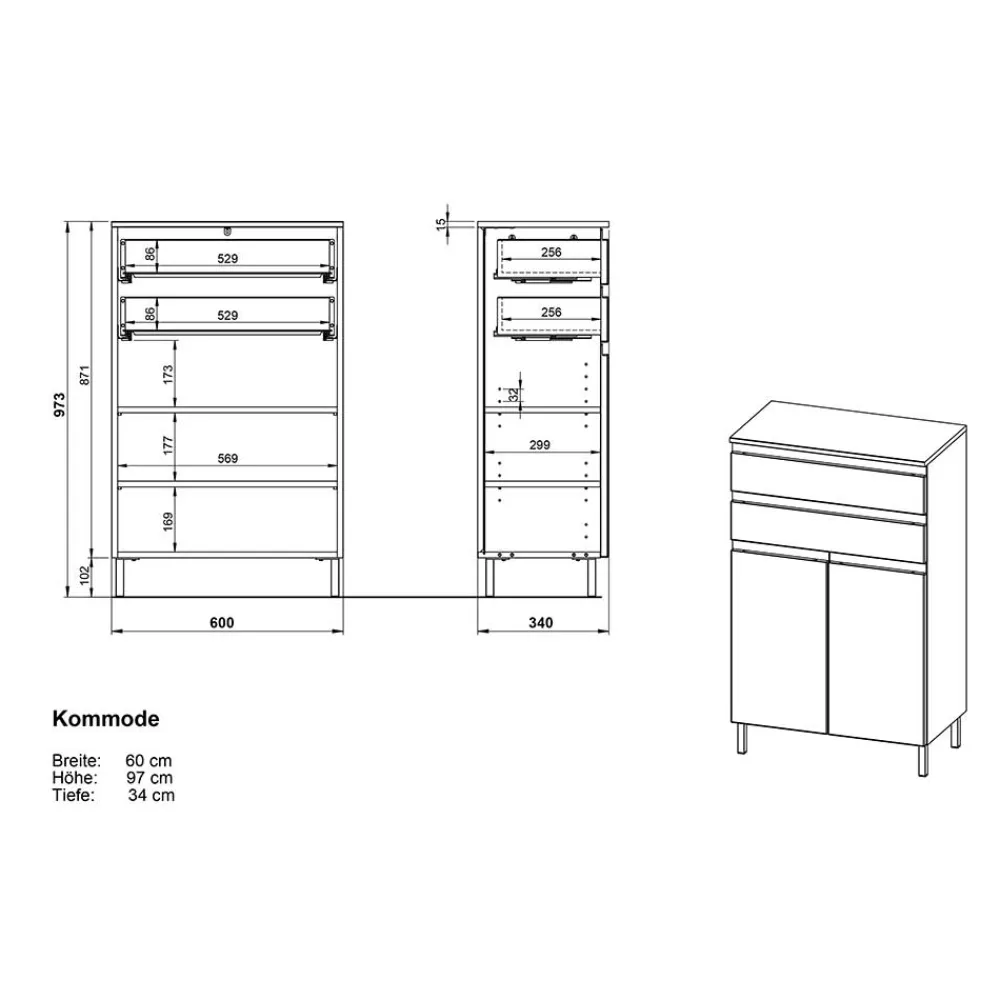 Wohnen Highboards<60x97x34 Highboard fürs Bad zweifarbig - Aspariavo