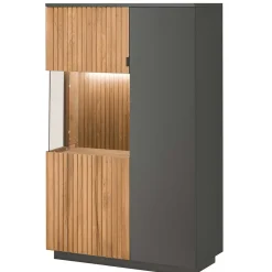 Wohnen Highboards|Vitrinen<92x152x40 Highboard in Anthrazit & Eiche Bianco - Cruzca