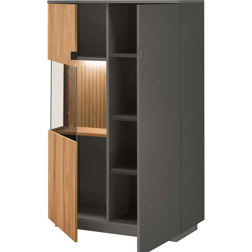 Wohnen Highboards|Vitrinen<92x152x40 Highboard in Anthrazit & Eiche Bianco - Cruzca