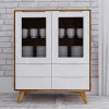 Wohnen Vitrinen<90x109x40 Highboard mit Glas Türen & 4 Schubladen - Diesta