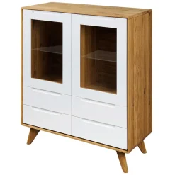 Wohnen Vitrinen<90x109x40 Highboard mit Glas Türen & 4 Schubladen - Diesta