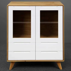 Wohnen Vitrinen<90x109x40 Highboard mit Glas Türen & 4 Schubladen - Diesta