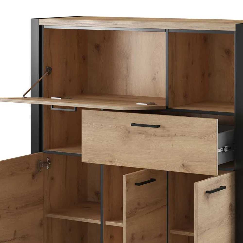 Wohnen Highboards<120x140x41 Highboard mit Klappe & 3 Türen - Zavorra