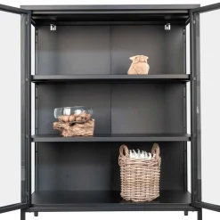 Wohnen Vitrinen<80x102x40 Highboard Vitrine aus Glas & Stahl - Immy