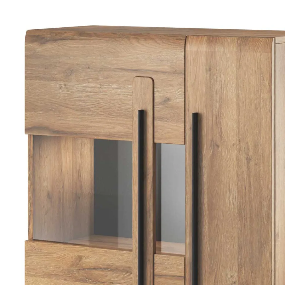 Wohnen Highboards<90x136x39 Highboard Vitrine in Eiche Holzoptik - Aberdeen