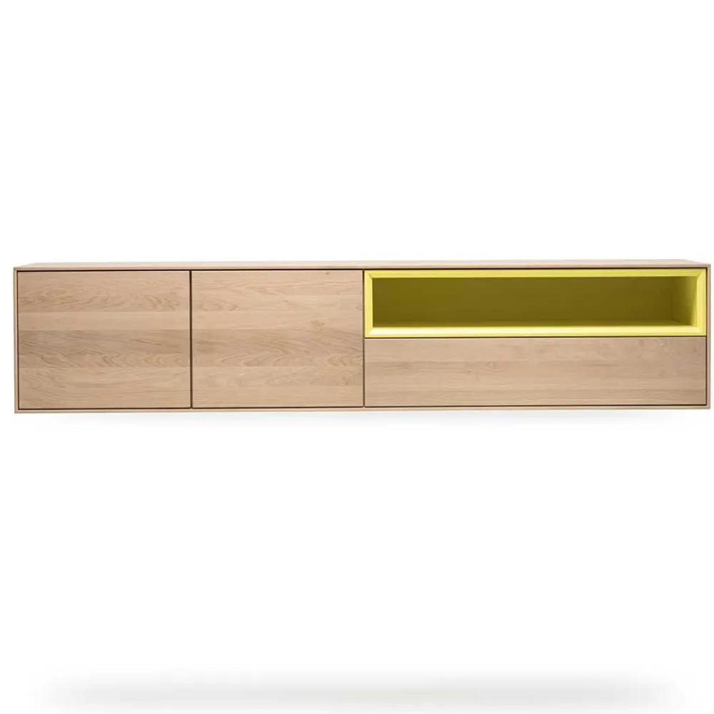 Wohnen Tv & Hifi-Möbel|Lowboards<205x43x40 Hängeschrank fürs Wohnzimmer in Eiche Bianco - Enifra