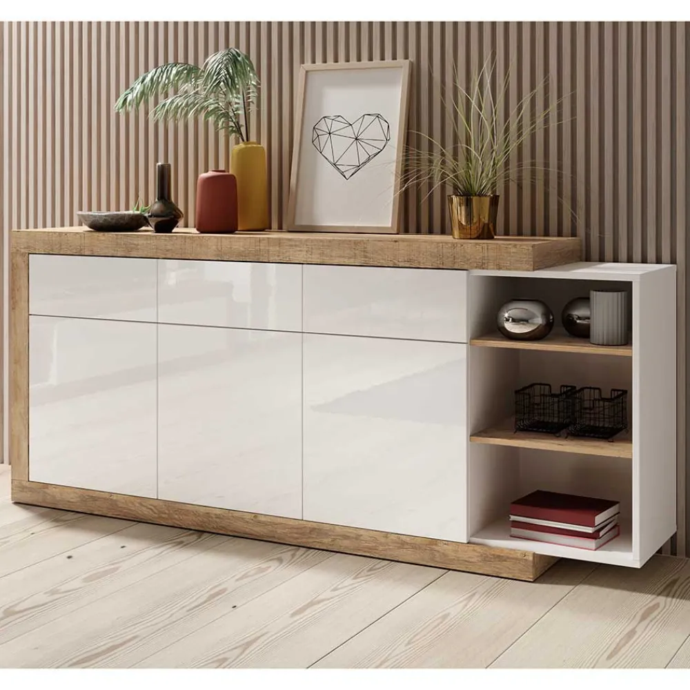 Wohnen Sideboards<200x86x40 Hochglanz Anrichte in Weiß - Milvara