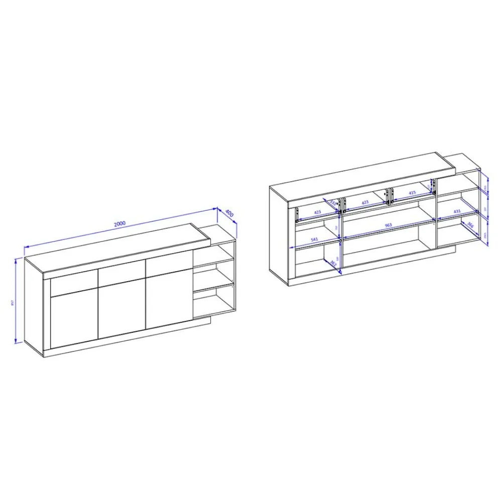 Wohnen Sideboards<200x86x40 Hochglanz Anrichte in Weiß - Milvara
