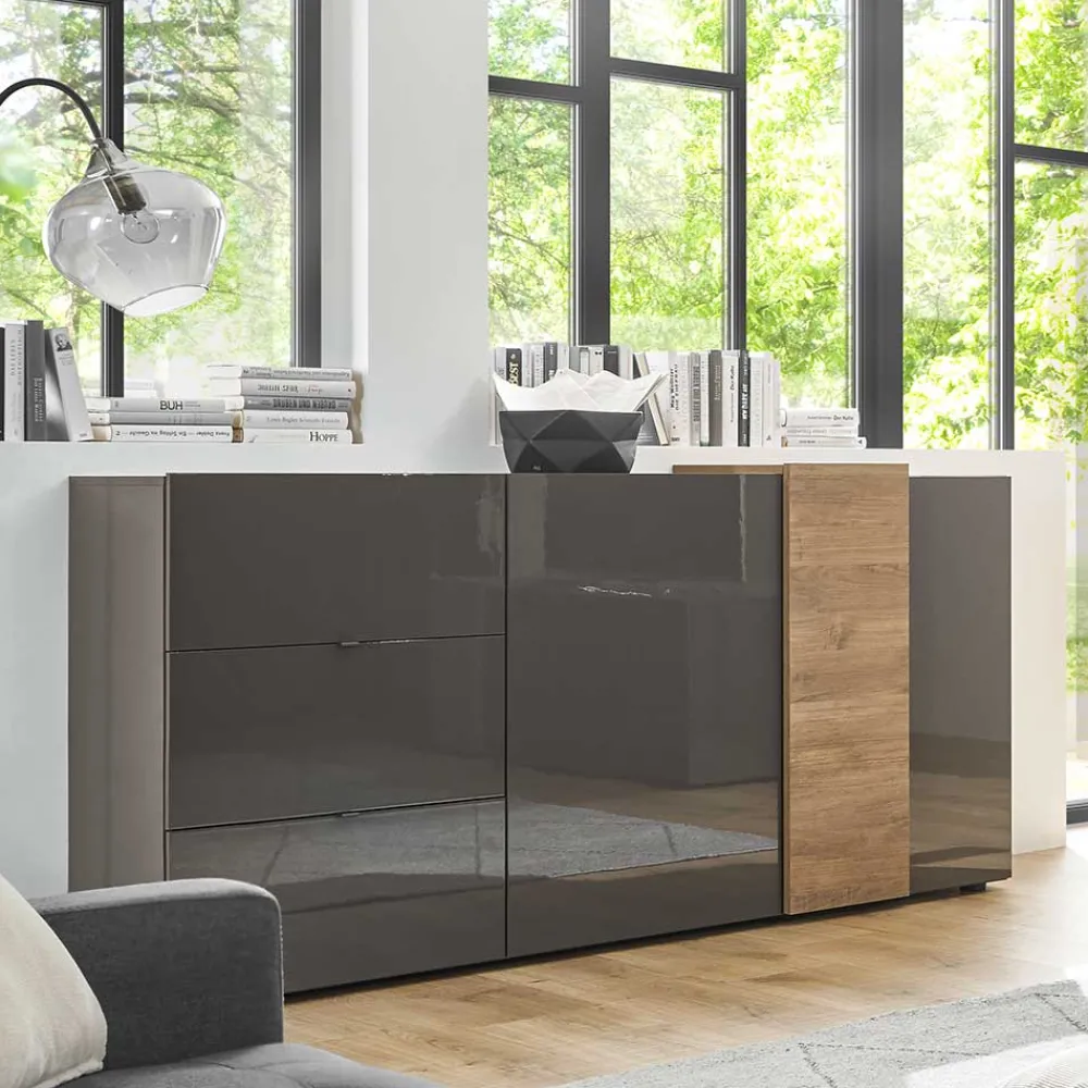 Wohnen Sideboards<181x94x44 Hochglanz Kombi-Kommode in Grau - Eracosta