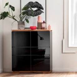 Wohnen Highboards|Kommoden<102x115x40 Hochglanz Kommode in Schwarz - Ercurs