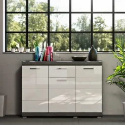 Wohnen Sideboards<120x85x37 Hochglanz Kommode in Weiß & Grau - Nancys