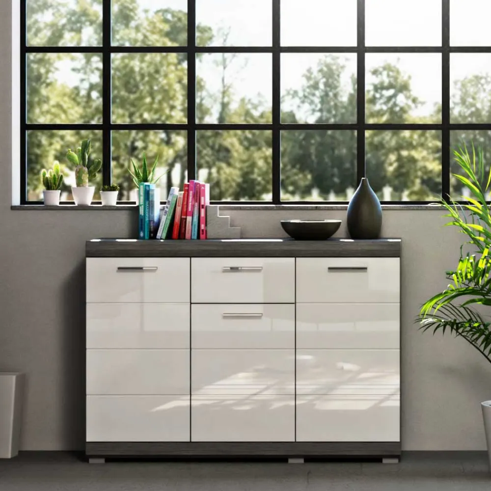 Wohnen Sideboards<120x85x37 Hochglanz Kommode in Weiß & Grau - Nancys