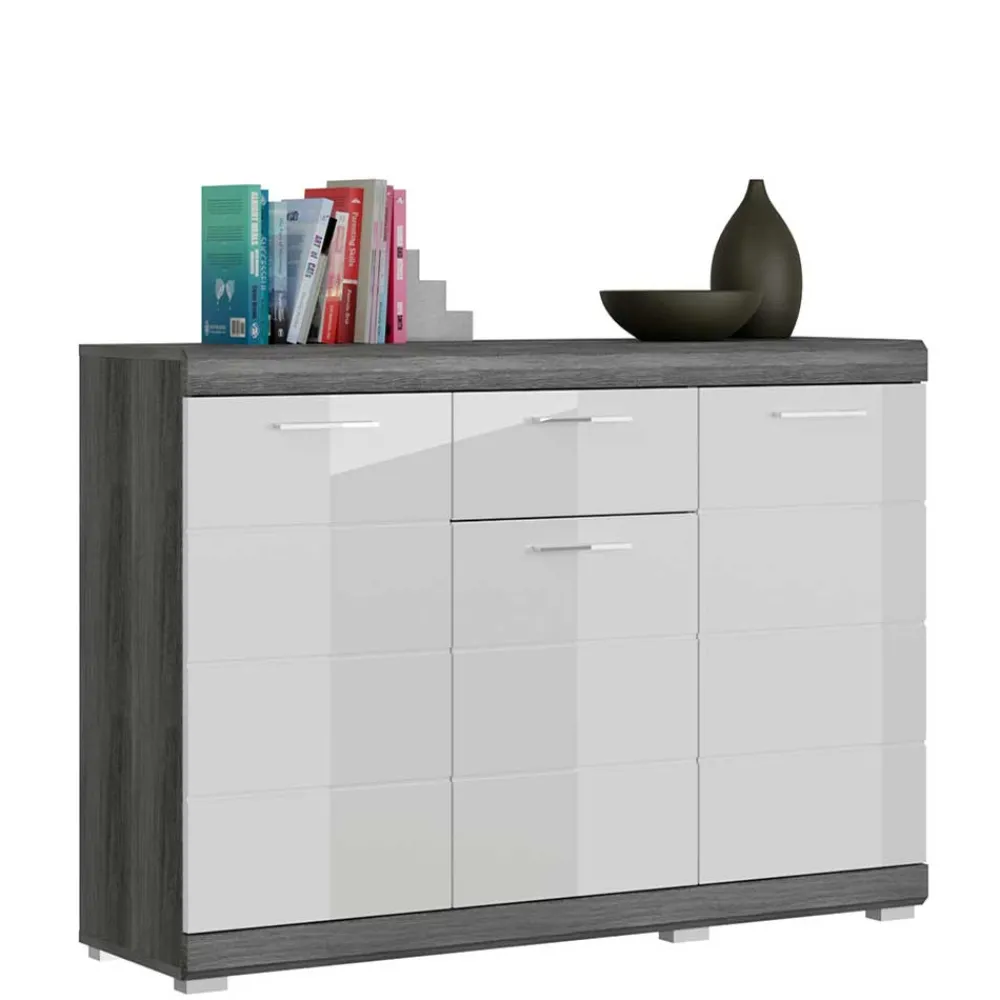 Wohnen Sideboards<120x85x37 Hochglanz Kommode in Weiß & Grau - Nancys