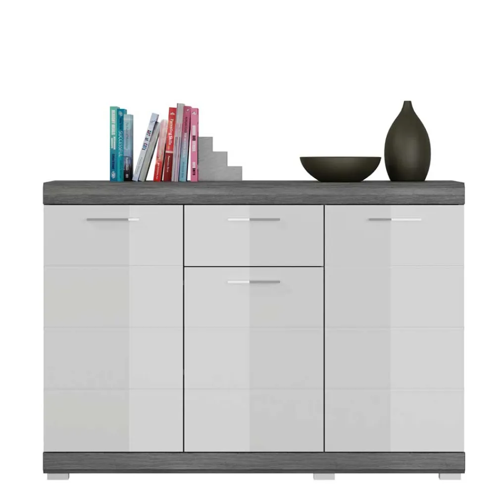 Wohnen Sideboards<120x85x37 Hochglanz Kommode in Weiß & Grau - Nancys