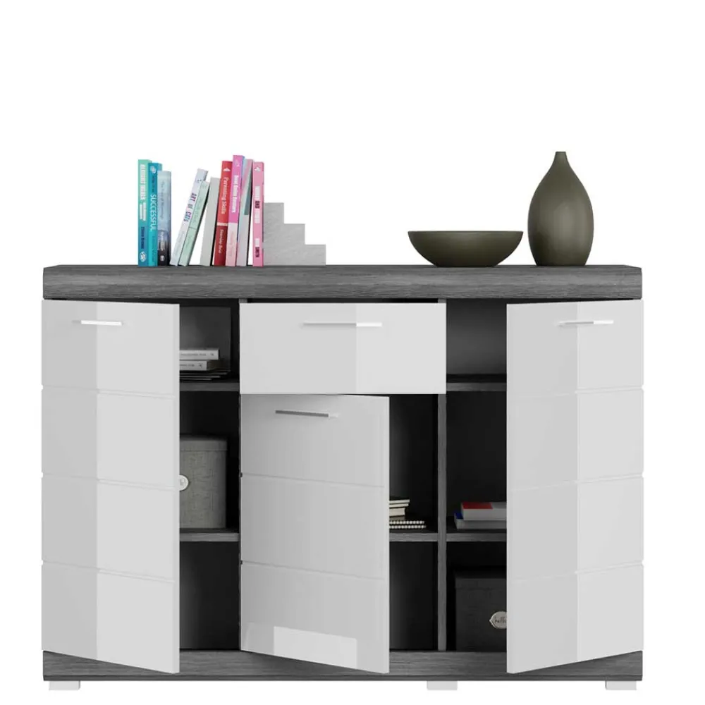 Wohnen Sideboards<120x85x37 Hochglanz Kommode in Weiß & Grau - Nancys