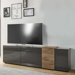 Wohnen Tv & Hifi-Möbel|Lowboards<181x59x44 Hochglanz TV Unterschrank in Grau - Eracosta