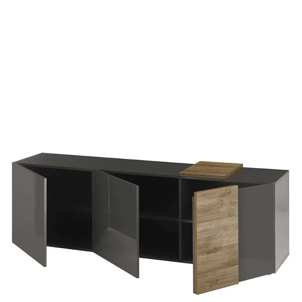 Wohnen Tv & Hifi-Möbel|Lowboards<181x59x44 Hochglanz TV Unterschrank in Grau - Eracosta