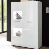 Wohnen Highboards|Vitrinen<80x123x35 Hochglanz Vitrinenschrank in Weiß - Timmona