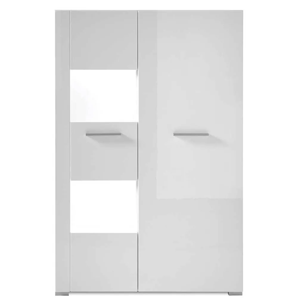 Wohnen Highboards|Vitrinen<80x123x35 Hochglanz Vitrinenschrank in Weiß - Timmona