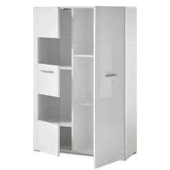 Wohnen Highboards|Vitrinen<80x123x35 Hochglanz Vitrinenschrank in Weiß - Timmona