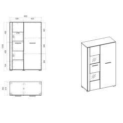 Wohnen Highboards|Vitrinen<80x123x35 Hochglanz Vitrinenschrank in Weiß - Timmona