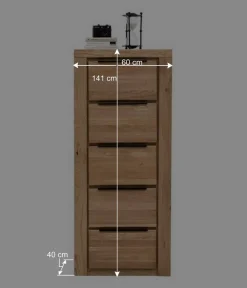 Wohnen Kommoden<60x141x40 Hochkommode aus Eiche teilmassiv - Nelenia