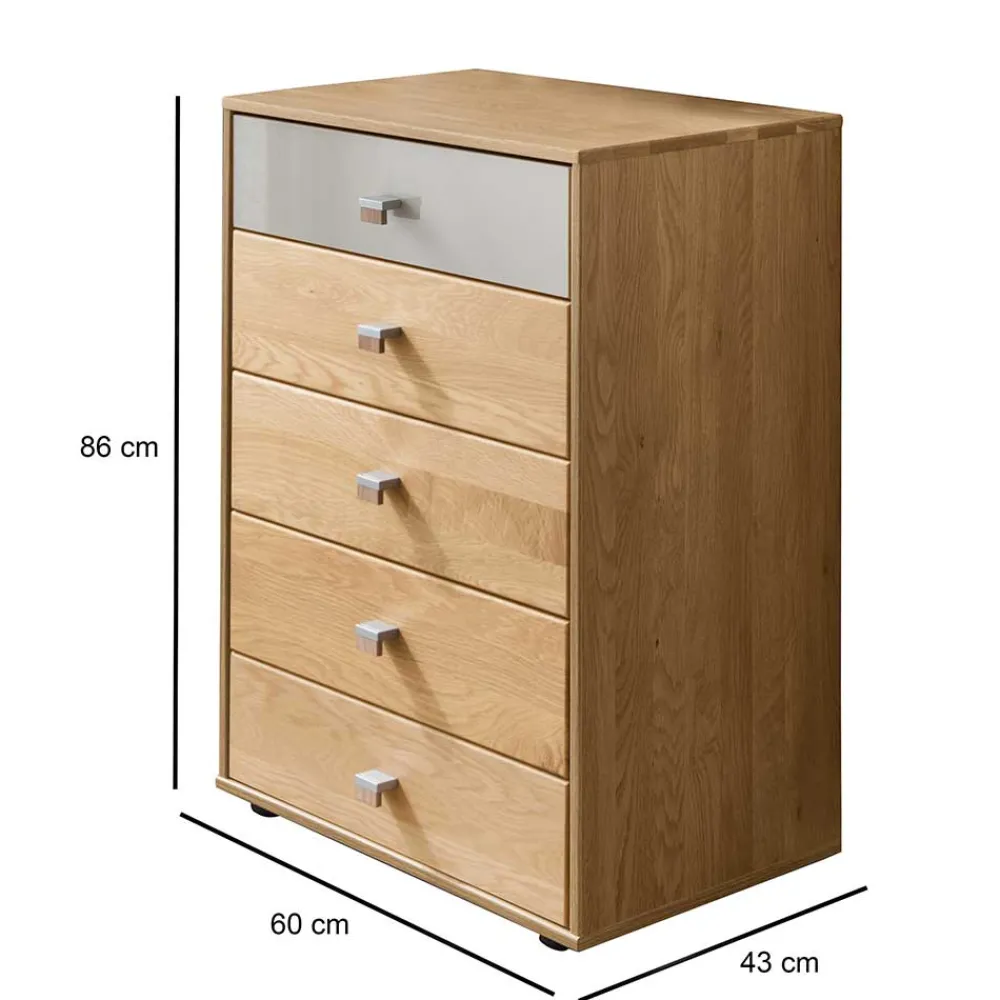 Wohnen Kommoden<60x86x43 Hochkommode in Beige Glas & Eiche - Emdsiva