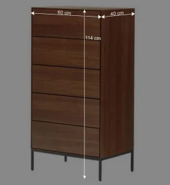 Wohnen Kommoden<60x114x40 Hochkommode in Nussbaumfarben - Milena