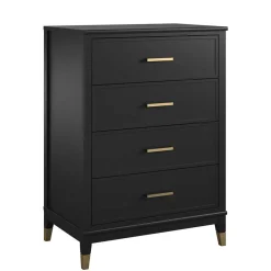 Wohnen Kommoden<76x106x51 Hochkommode in Schwarz und Gold - Lorenca