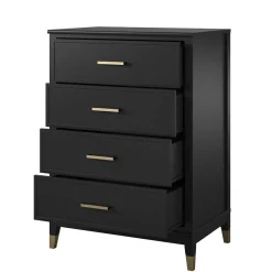 Wohnen Kommoden<76x106x51 Hochkommode in Schwarz und Gold - Lorenca