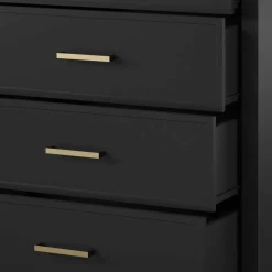 Wohnen Kommoden<76x106x51 Hochkommode in Schwarz und Gold - Lorenca