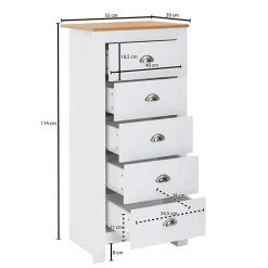 Wohnen Kommoden<53x114x39 Hochkommode mit fünf Schubladen - Intora