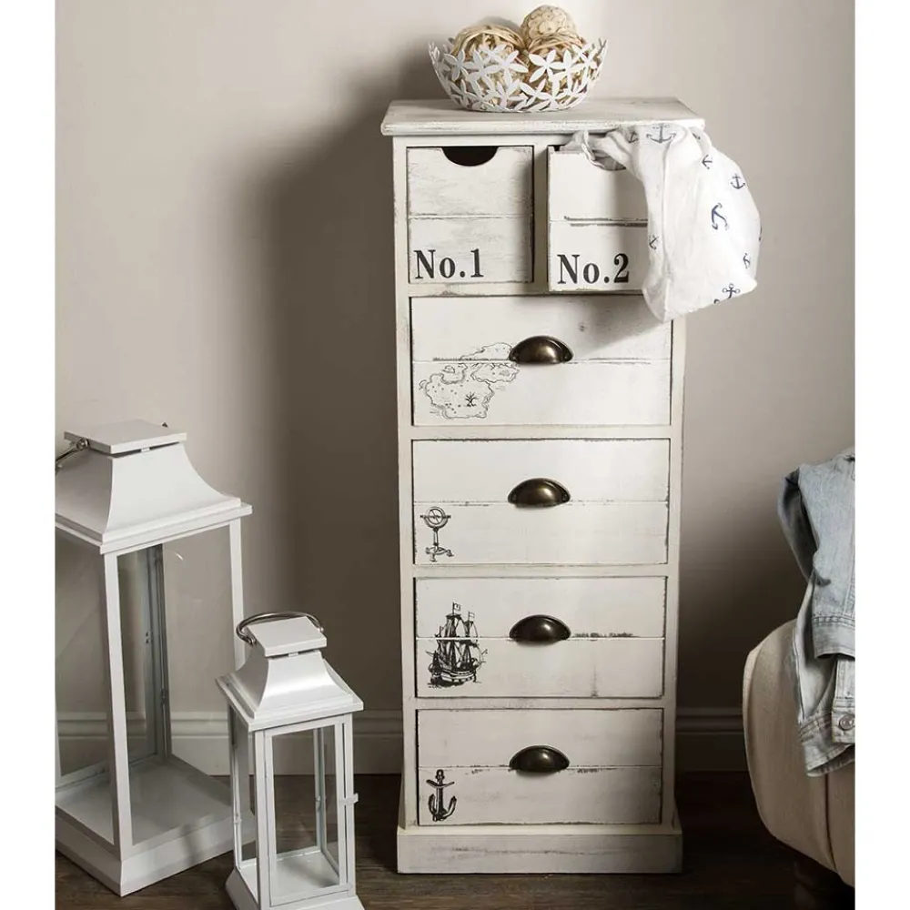 Wohnen Kommoden<40x104x30 Hochkommode mit maritimen Motiven - Maggiore