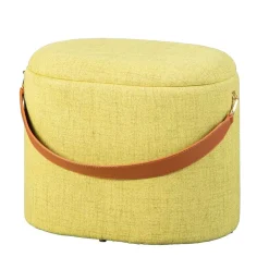 Wohnen Hocker<42x36x30 Hocker mit Griff in Gelbgrün Stoff - Domiano