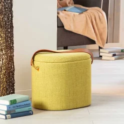 Wohnen Hocker<42x36x30 Hocker mit Griff in Gelbgrün Stoff - Domiano