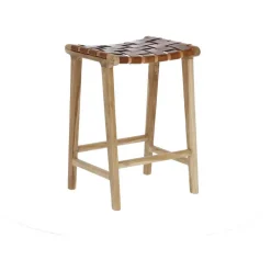 Wohnen Hocker<45x67x40 Hocker mit Leder Geflecht Sitz - Londres