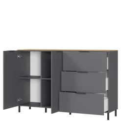 Wohnen Sideboards<151x98x40 Hohe Kombi-Kommode in Dunkelgrau - Lurys