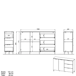 Wohnen Sideboards<151x98x40 Hohe Kombi-Kommode in Dunkelgrau - Lurys