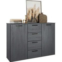 Wohnen Sideboards<132x93x38 Hohe Kombi-Kommode in Eiche Grau - Carika