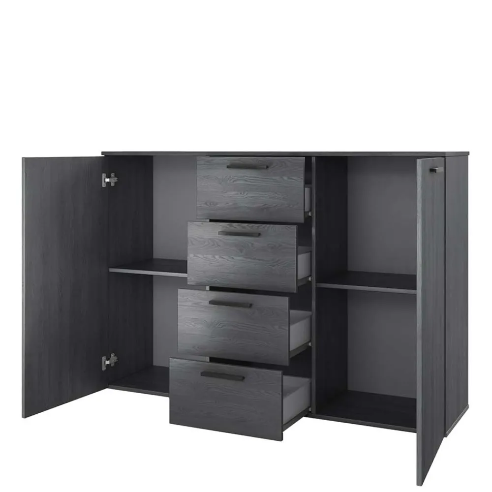 Wohnen Sideboards<132x93x38 Hohe Kombi-Kommode in Eiche Grau - Carika