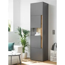Wohnen Vitrinen<50x197x40 Hoher Wohnzimmerschrank mit Glaseinsatz - Ahilav