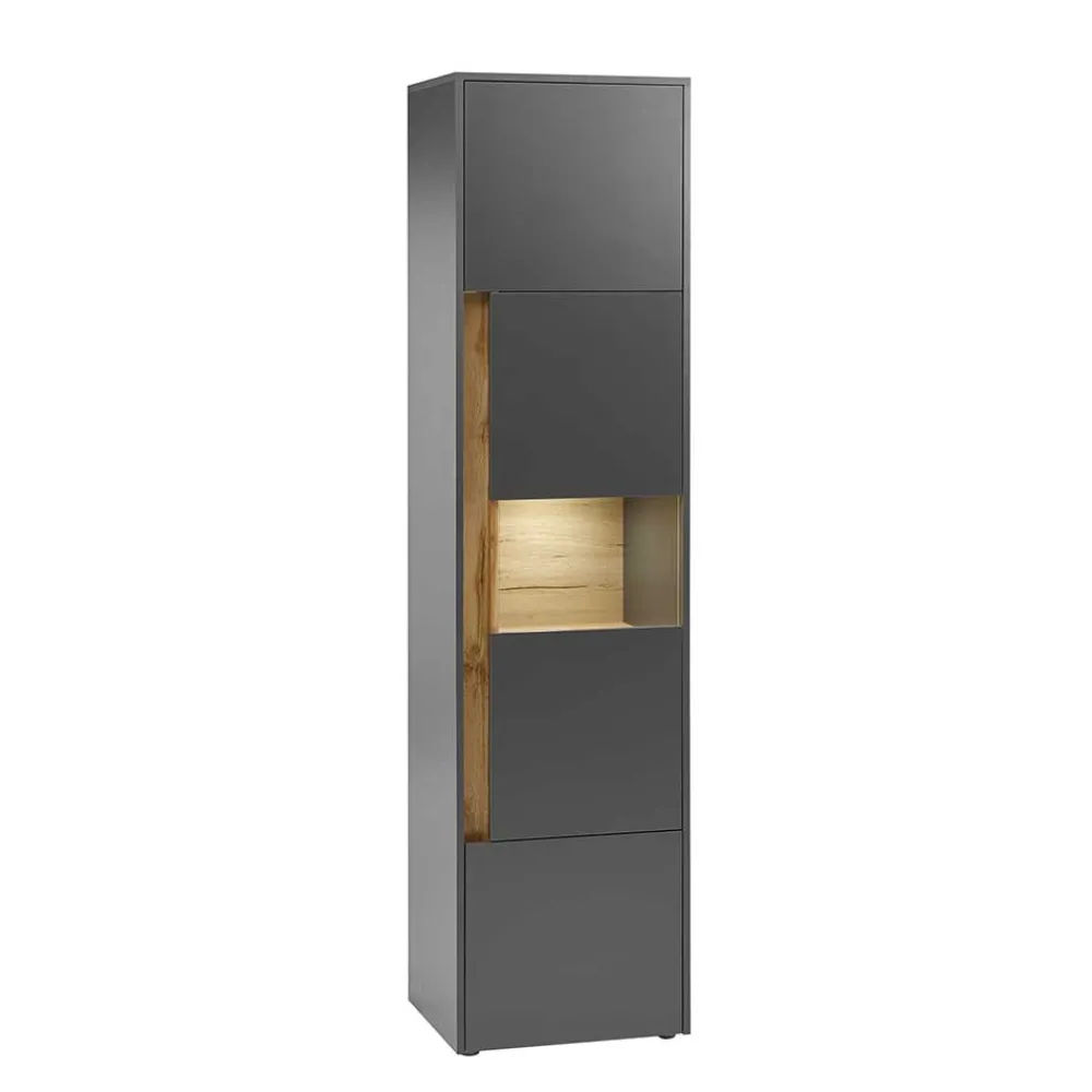 Wohnen Vitrinen<50x197x40 Hoher Wohnzimmerschrank mit Glaseinsatz - Ahilav