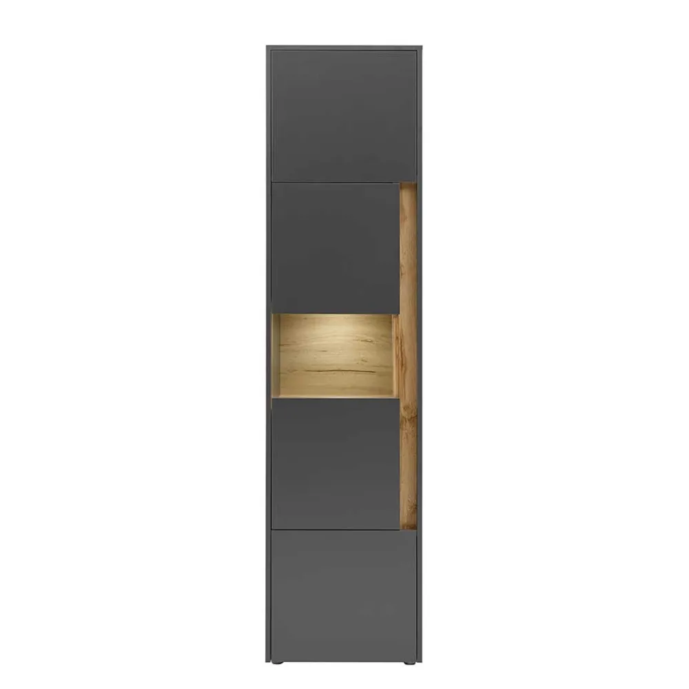 Wohnen Vitrinen<50x197x40 Hoher Wohnzimmerschrank mit Glaseinsatz - Ahilav