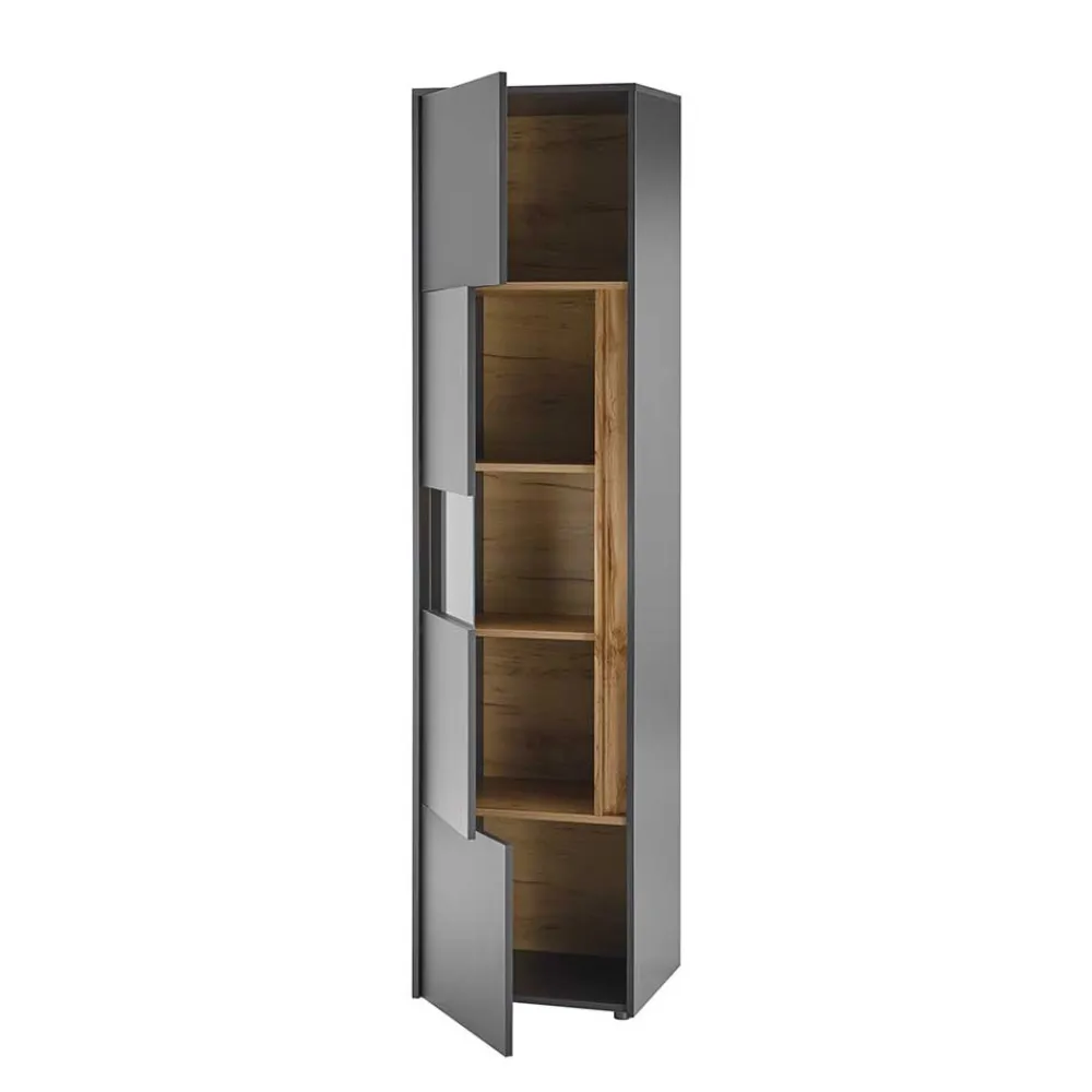 Wohnen Vitrinen<50x197x40 Hoher Wohnzimmerschrank mit Glaseinsatz - Ahilav