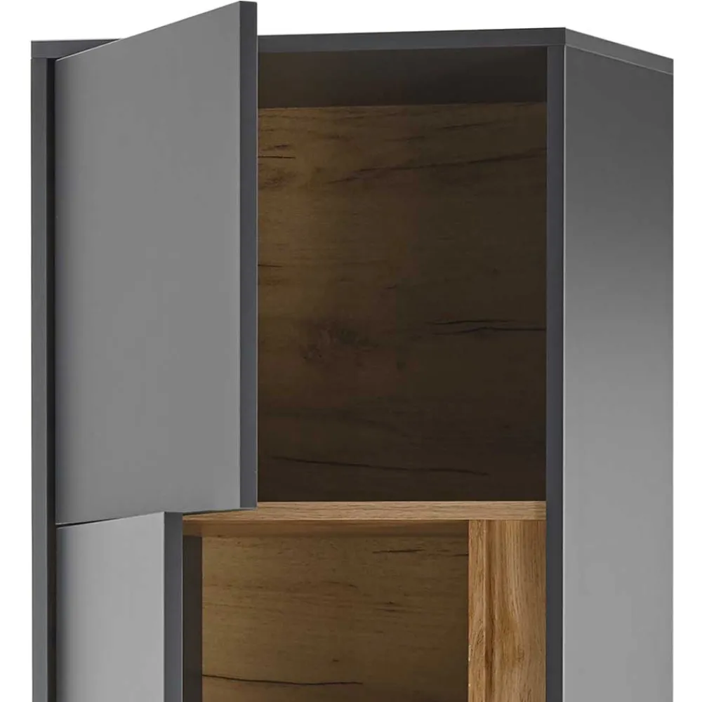 Wohnen Vitrinen<50x197x40 Hoher Wohnzimmerschrank mit Glaseinsatz - Ahilav