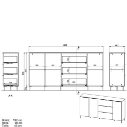 Wohnen Sideboards<192x98x40 Hohes Sideboard in Dunkelgrau - Lurys