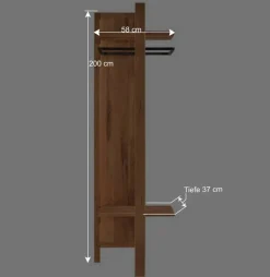 Wohnen Garderoben<58x200x37 Holz Garderobe aus Wildeiche - Mulcian