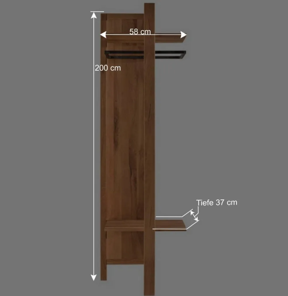 Wohnen Garderoben<58x200x37 Holz Garderobe aus Wildeiche - Mulcian
