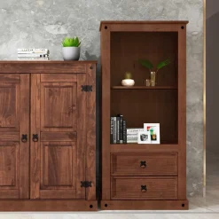 Wohnen Regale|Vitrinen<65x140x38 Holz Regal in Dunkelbraun - Larentina