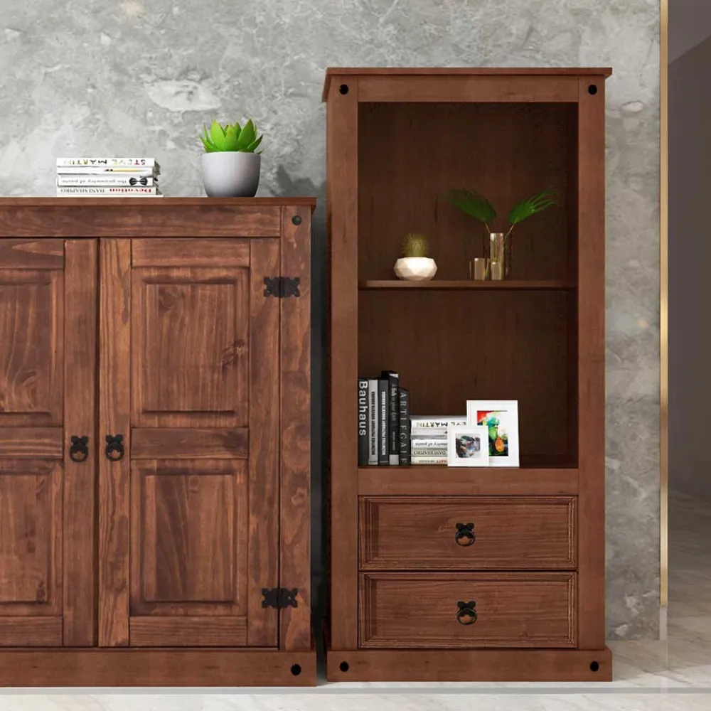 Wohnen Regale|Vitrinen<65x140x38 Holz Regal in Dunkelbraun - Larentina